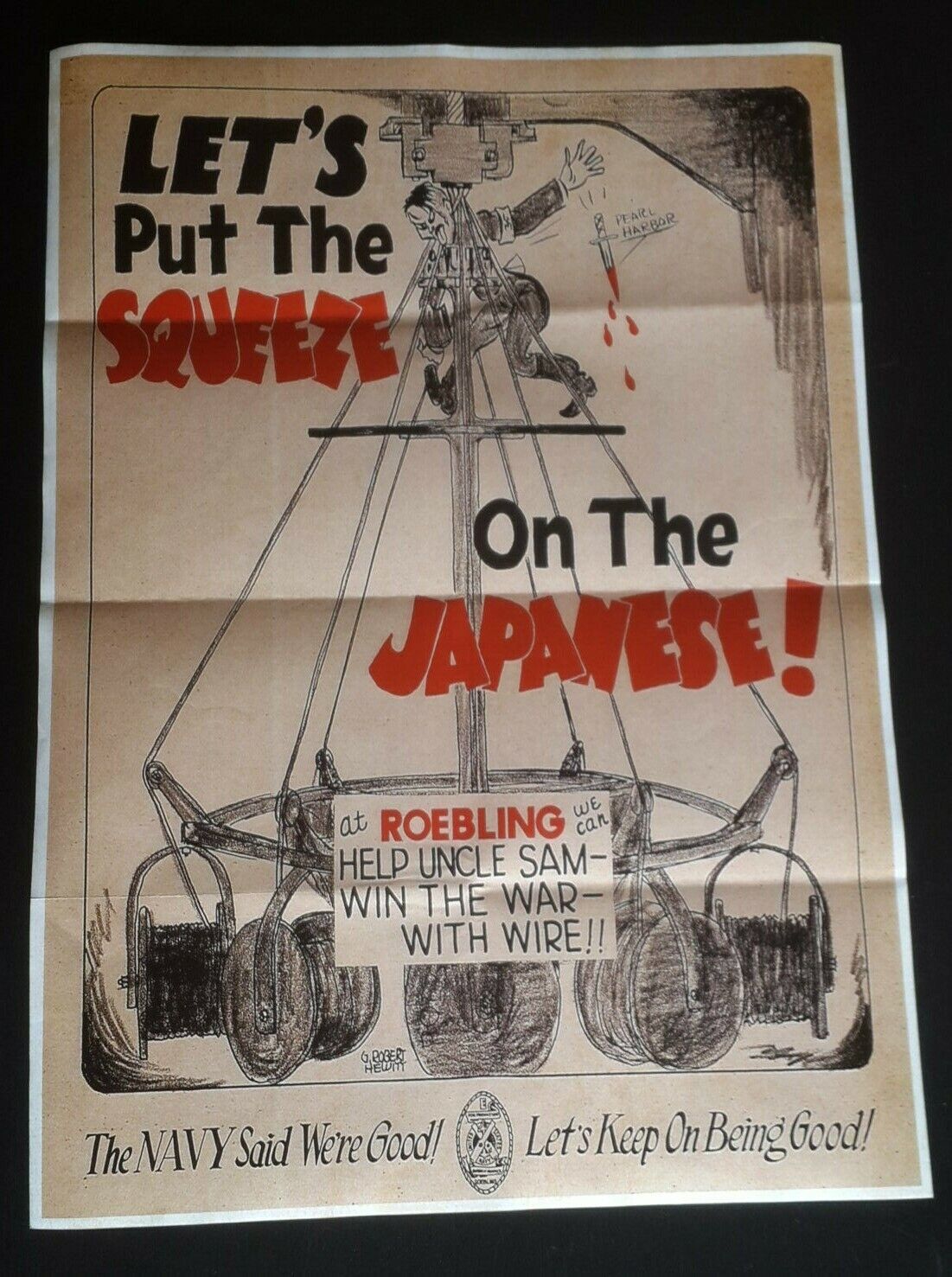 1943 WWii USA AMERICA WAR ANTI TOJO COMIC TOON SQUEEZE JAPAN PROPAGANDA POSTER