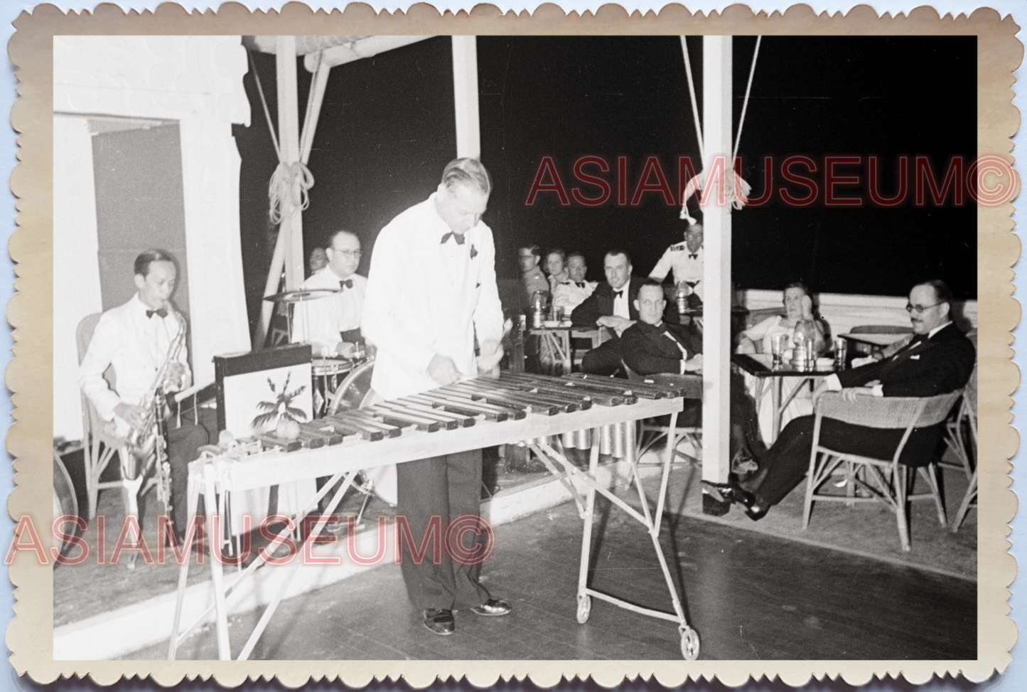 WW2 British Musician Band Party Xylophone Saxophone B&W Singapore Photo 18950