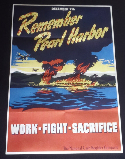 1944 USA AMERICA PEARL HARBOR WARSHIP PLANE JAPAN PACIFIC WAR PROPAGANDA POSTER