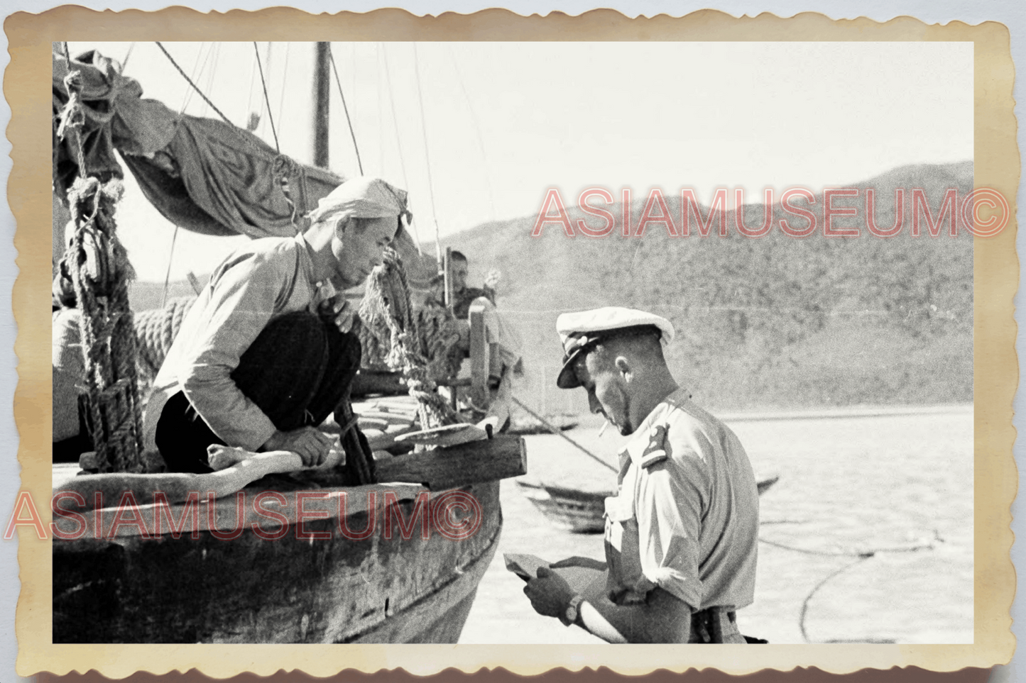 40s WW2 Vietnam FRENCH ARMY NAVY BOAL SHIP BATTLE SAIL WAR Vintage Photo 26101