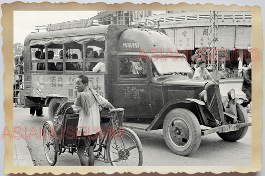 40s WW2 Vietnam HANOI STREET SCENE TRISHAW TRUCK LORRY SHOP Vintage Photo 26340