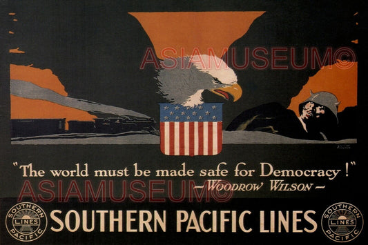 1942 WW2 USA AMERICA SOUTHERN PACIFIC LINE WAR EAGLE FLAG  PROPAGANDA Postcard