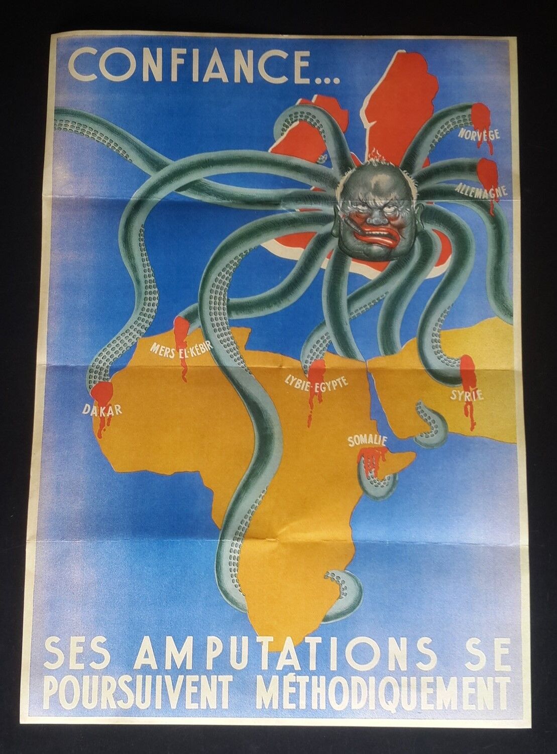 1941 CES AMPUTATIONS BRITAIN AFRICA CHURCHILL WAR FLAG MAP PROPAGANDA POSTER