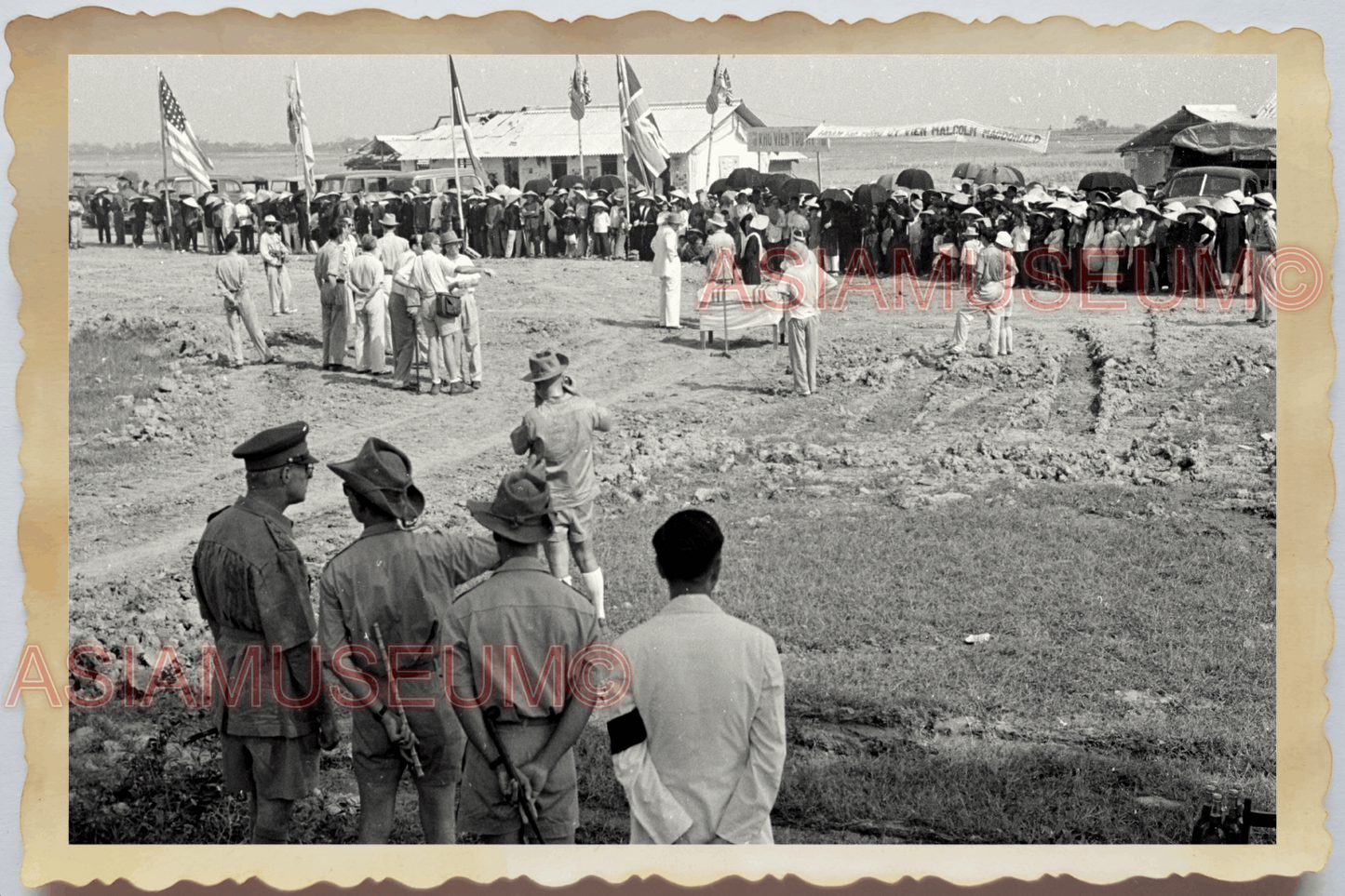 40s WW2 Vietnam USA FLAG WAR AIRFIELD PLANE MILITARY CAMP ii Vintage Photo 26458