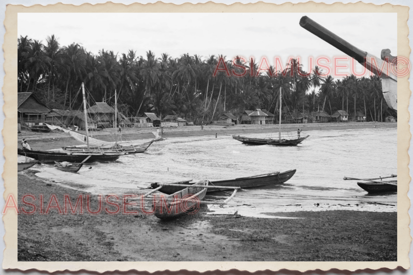 50s PHILIPPINES LUZON MANILA FISHING VILLAGE Dumaguete boat Vintage Photo 29078