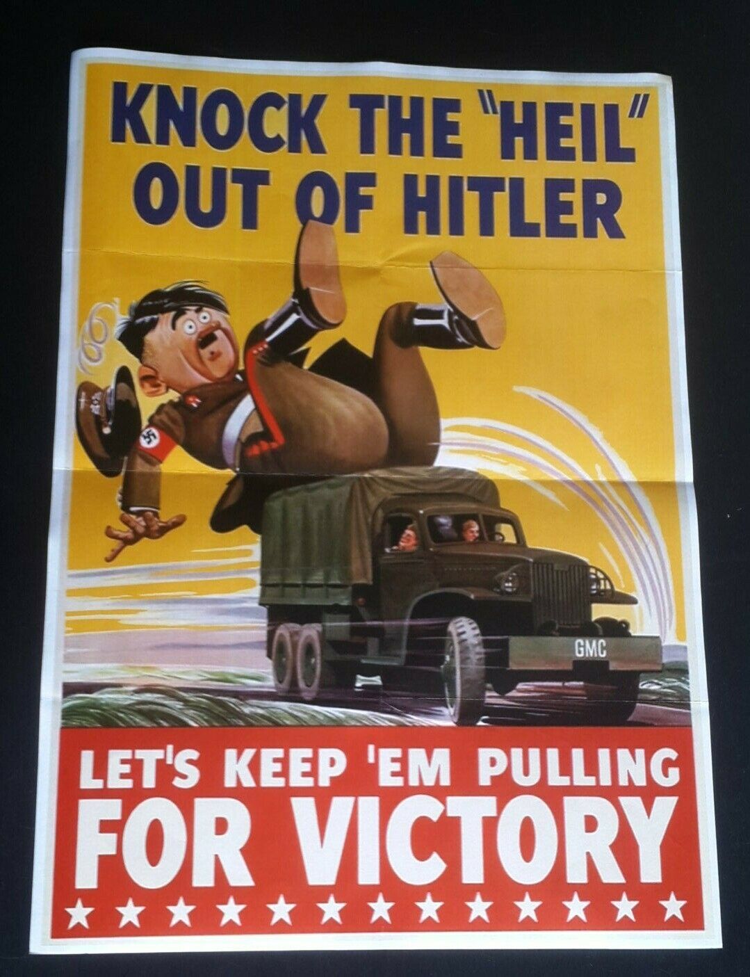 1943 WWii USA AMERICA TRUCK VICTORY COMIC CARTOON FUNNY TANK PROPAGANDA POSTER