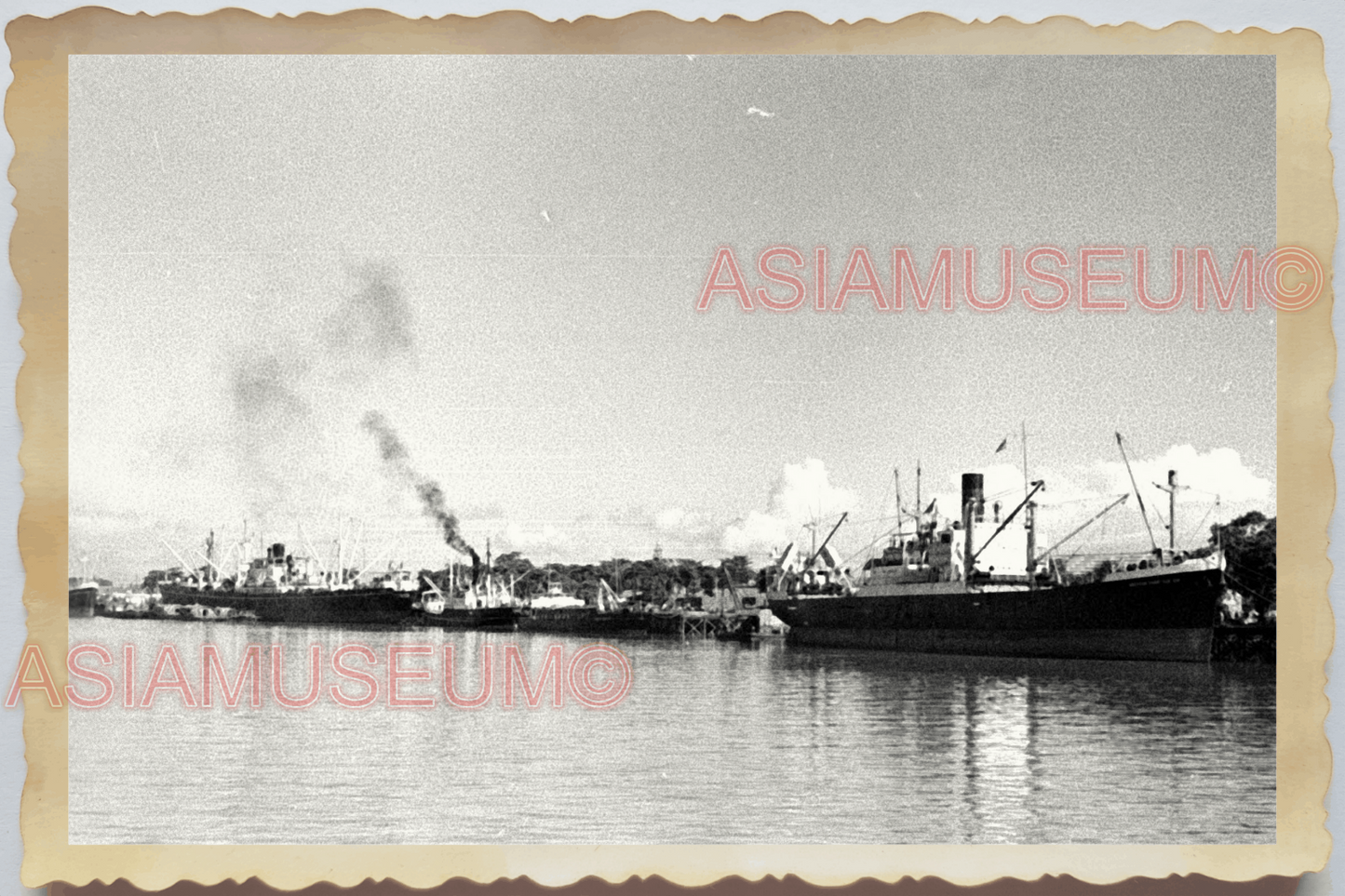 40s WW2 Vietnam SHIP WARSHIP BATTLESHIP CRUISE DOCKED HARBOR Vintage Photo 25258