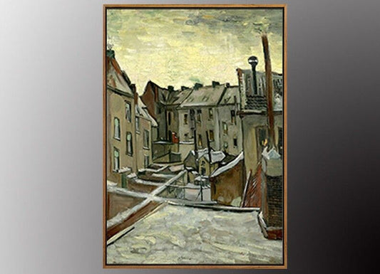 VAN GOGH Backyard Old House Antwerp Snow Oil Painting Print 50x70cm Gold FRAMED