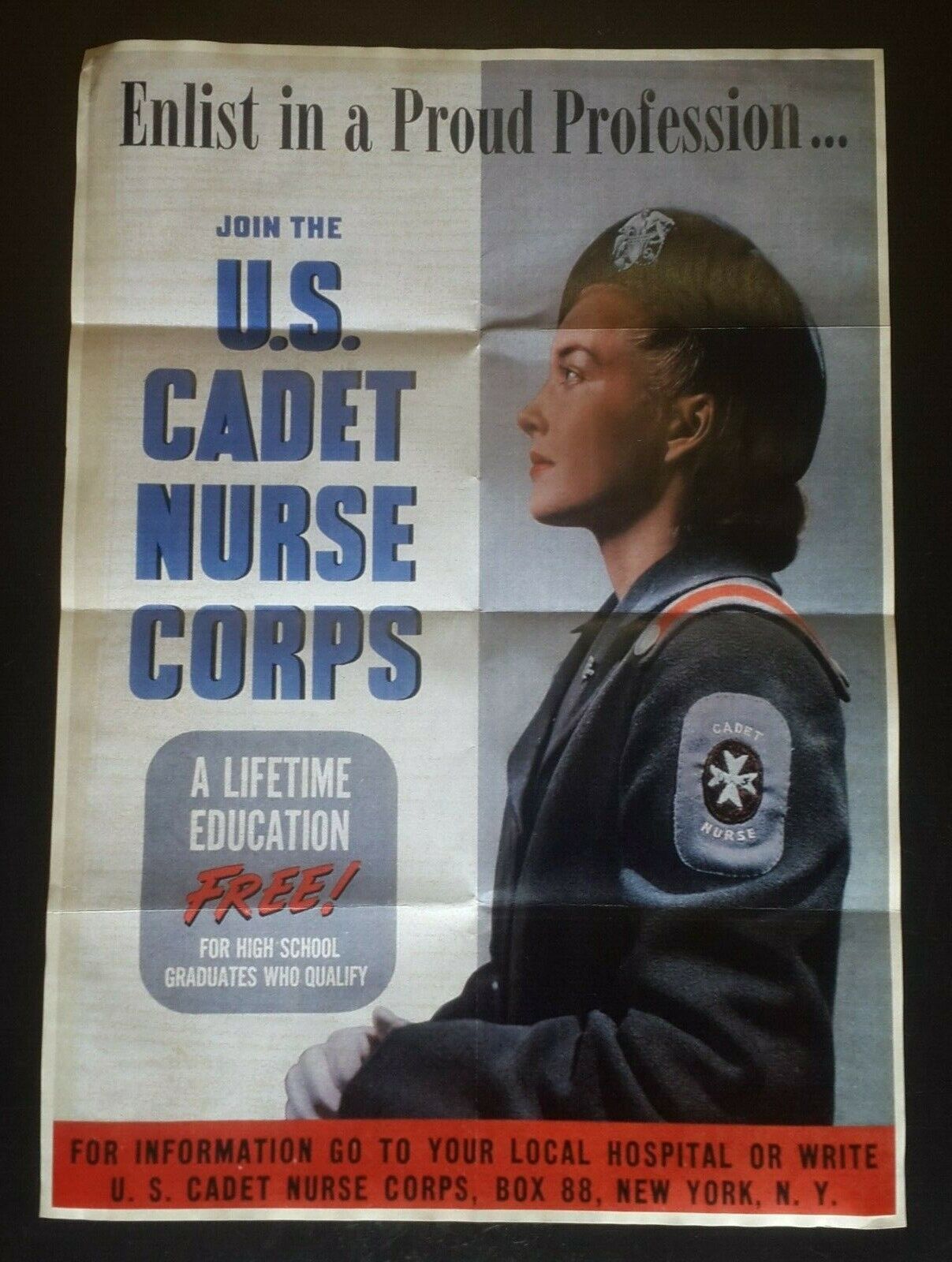 1943 WW2 USA AMERICA US CADET NURSE CORPS WOMEN LADY GIRL WAR PROPAGANDA POSTER