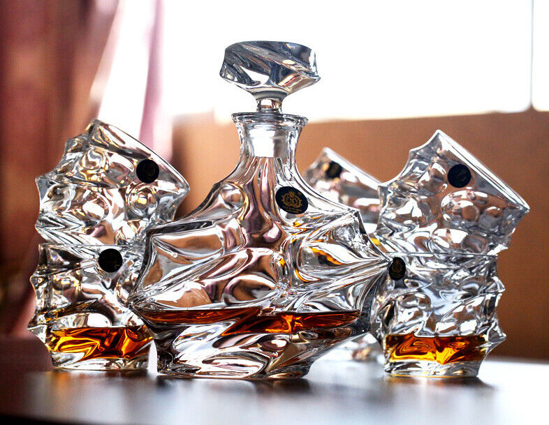 Authentic Set Crystal Decanter 6 Glass Bottle Whisky Wine Stopper Cognac #12