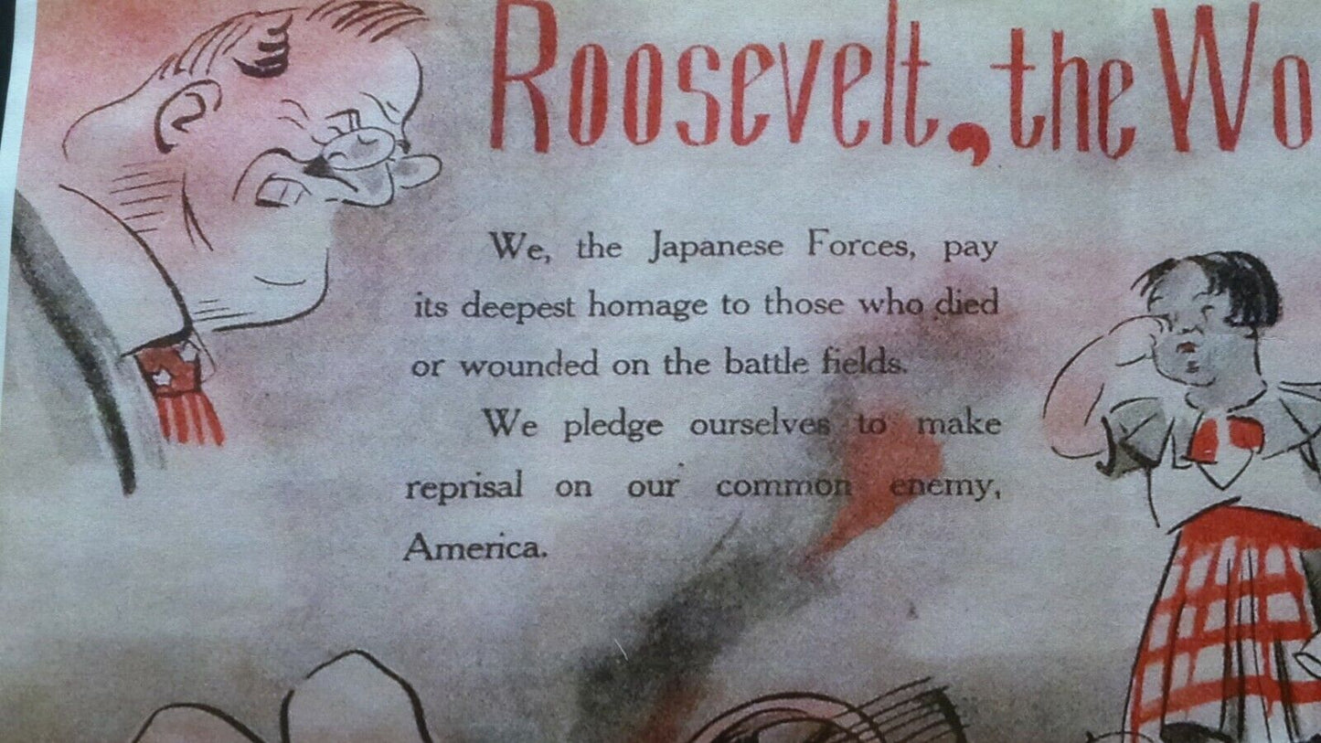 1941 WW2 JAPAN PHILIPPINE ANTI USA AMERICA ROOSEVELT WOMEN KID PROPAGANDA POSTER