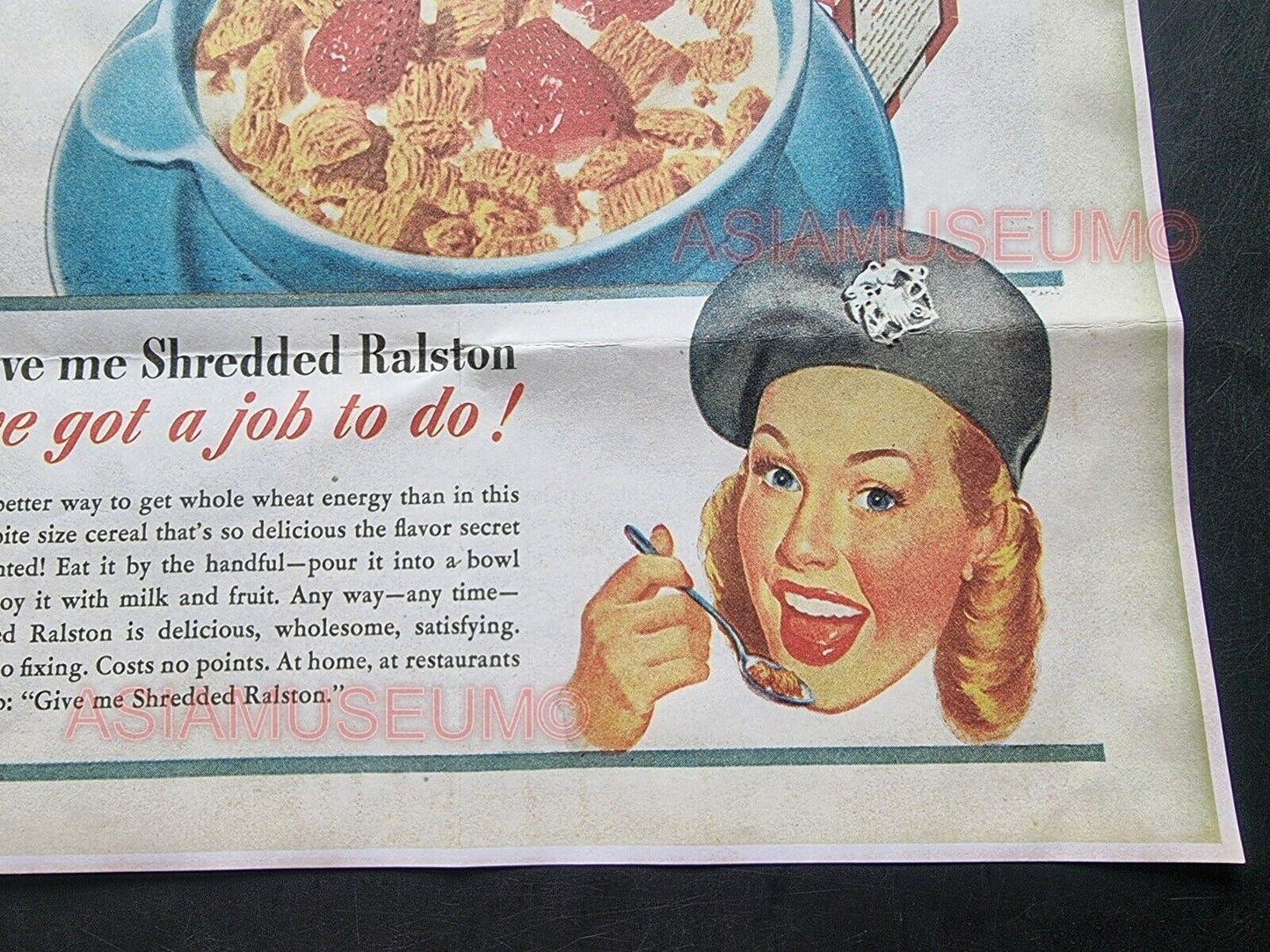 1944 WW2 USA AMERICA FOOD AMMUNITION CEREAL SHREDDED RALSTON PROPAGANDA POSTER