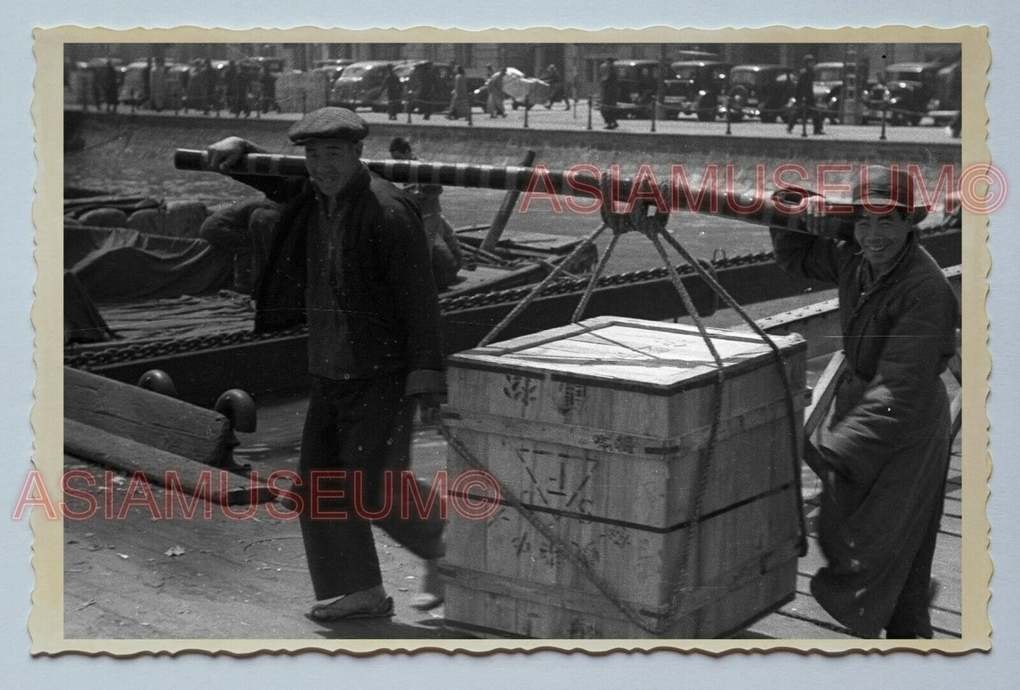 1940s LABORER LIFE PIER CARGO CAR Vintage China Shanghai Photo #3302 中国上海老照片