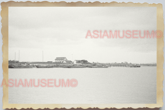 40s WW2 Vietnam HANOI PIER HARBOR CARGO SHIP PANORAMIC VIEW Vintage Photo 04241