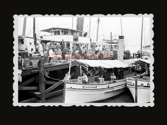 40s BOAT SHIP PIER JETTY HARBOR COOLIE CARGO Labor  Hong Kong Photo 香港老相片 #1532