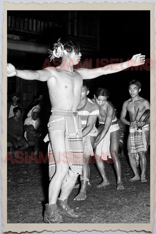 50s PHILIPPINES MOUNTAIN TRIBE TOPLESS MAN DANCING TATTOO  Vintage Photo 24412