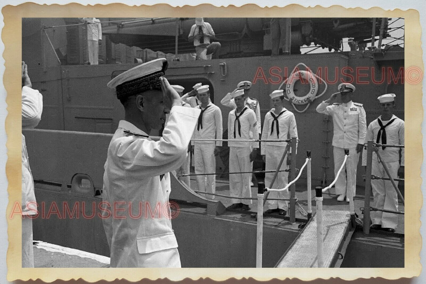 50s Vietnam War Saigon Warship Port Navy Sailor General Ship Vintage Photo #719