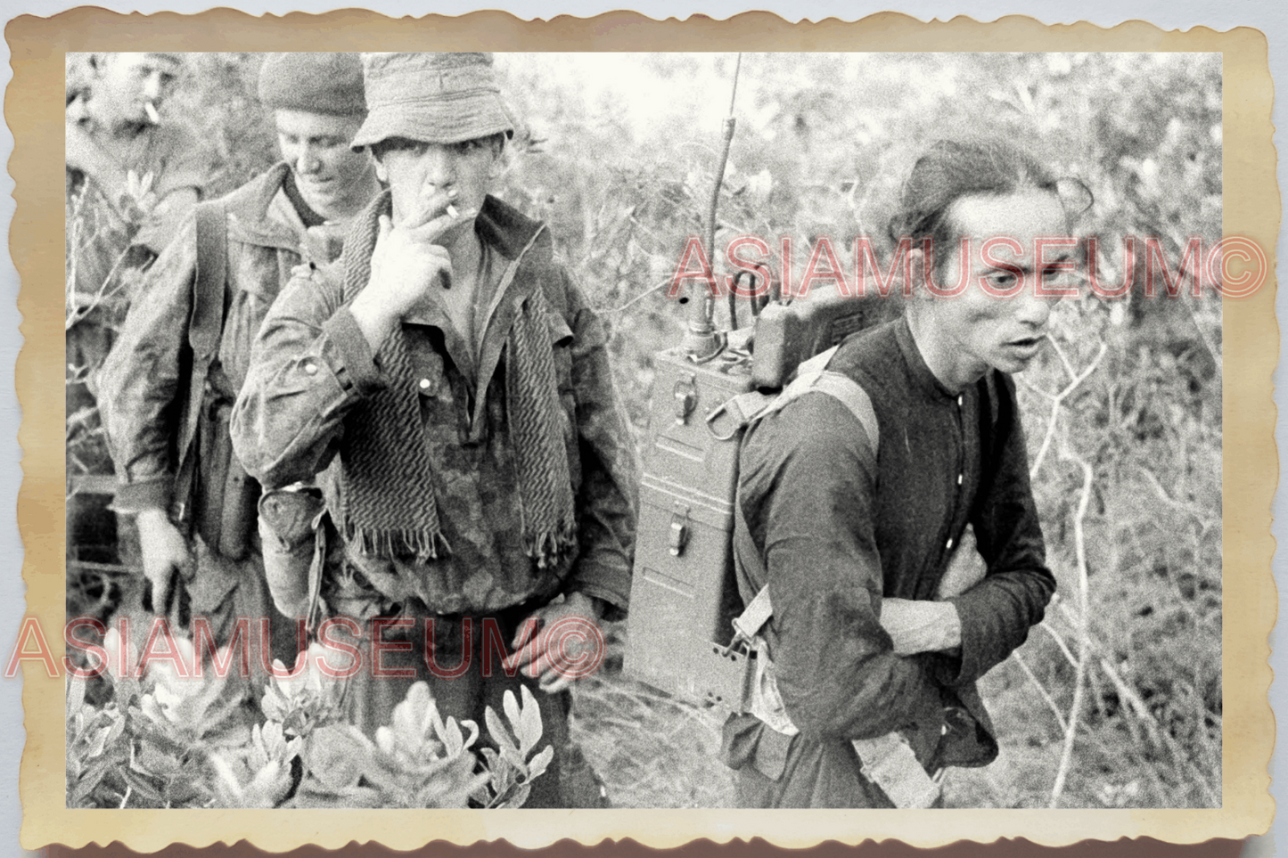 40s WW2 Vietnam FRANCE ARMY SMOKING RADIO PHONE PRISONER WAR Vintage Photo 25458