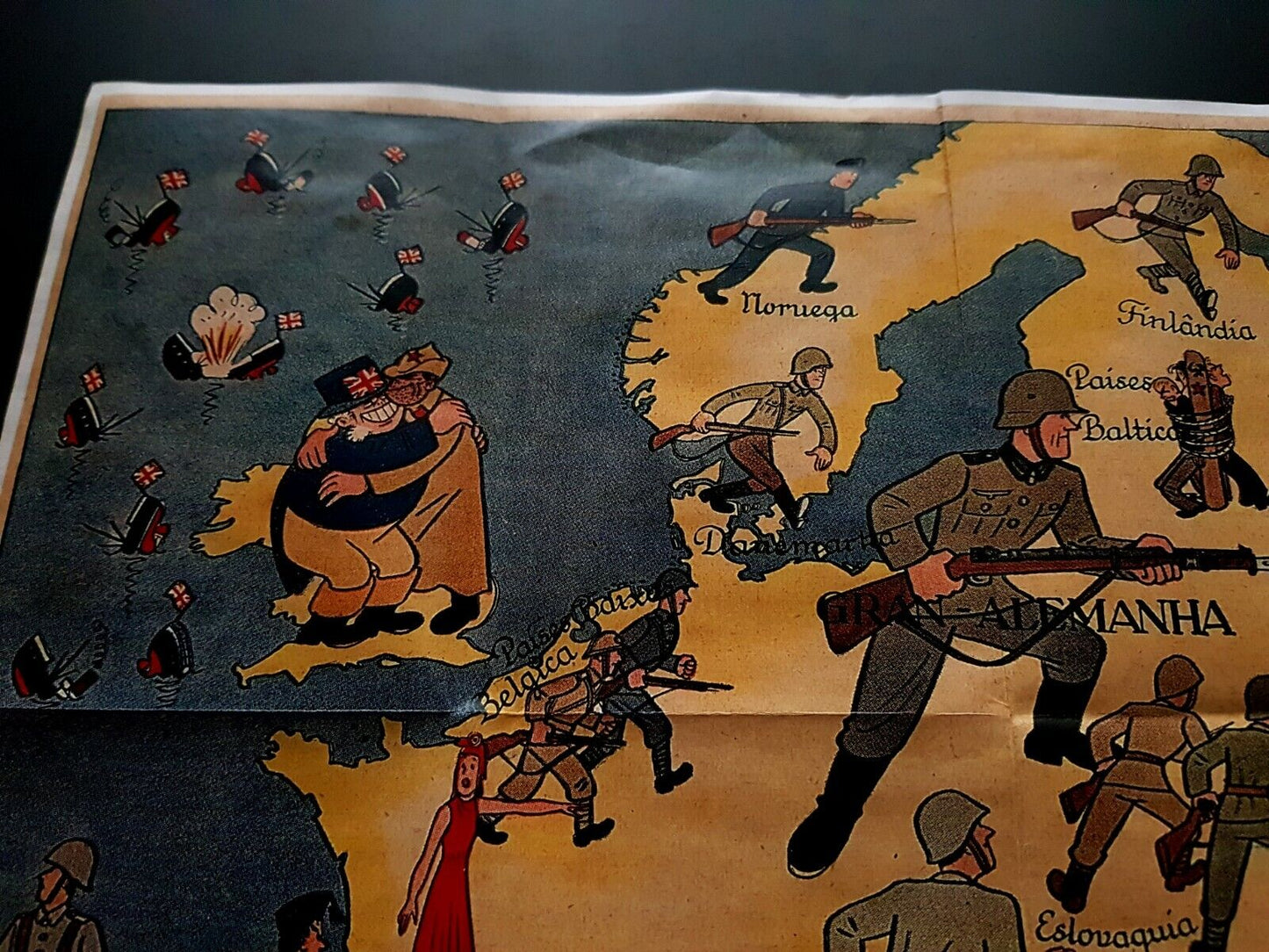 1939 WW2 EUROPE ART COMIC ITALY BRITAIN USSR WAR MAP ARMY SOLDIER FRANCE POSTER