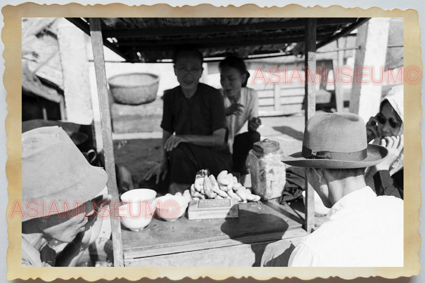 50s Vietnam SAIGON STREET SCENE FOOD VENDOR STALL HUT VILLAGE Vintage Photo 1654