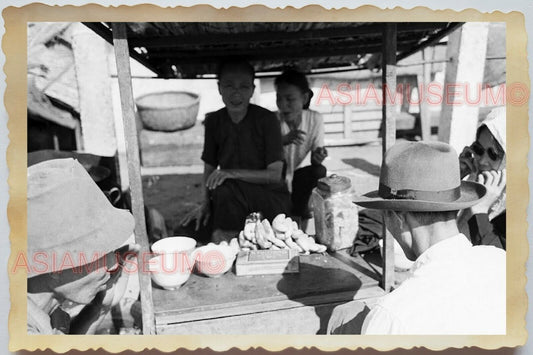 50s Vietnam SAIGON STREET SCENE FOOD VENDOR STALL HUT VILLAGE Vintage Photo 1654