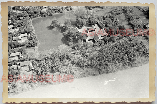 40s WW2 Vietnam AERIAL VIEW VILLAGE RIVER MANSION BUNGALOW Vintage Photo 25492