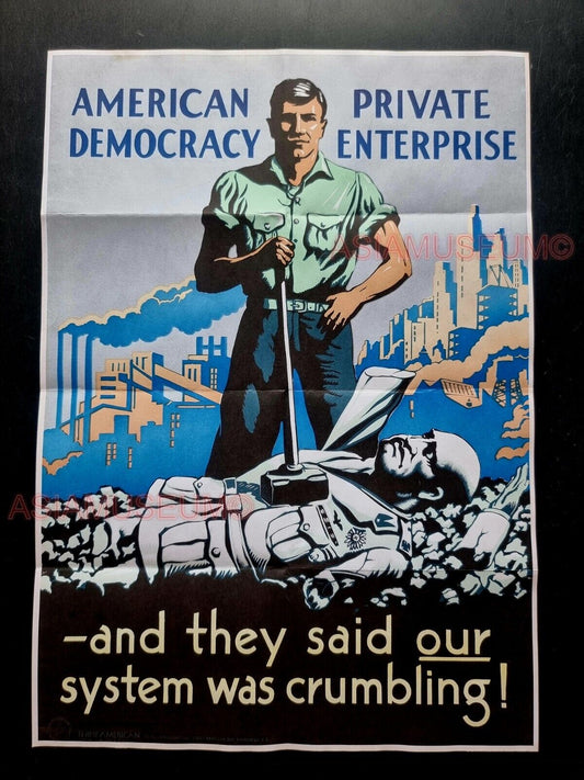 1943 WW2 USA AMERICA DEMOCRACY SYSTEM ALLIES WAR CRUMBLING PROPAGANDA POSTER 533