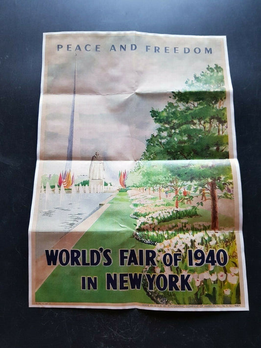 1944 WW2 USA AMERICA PEACE FREEDOM WORLD FAIR NEW YORK WAR ARM PROPAGANDA POSTER