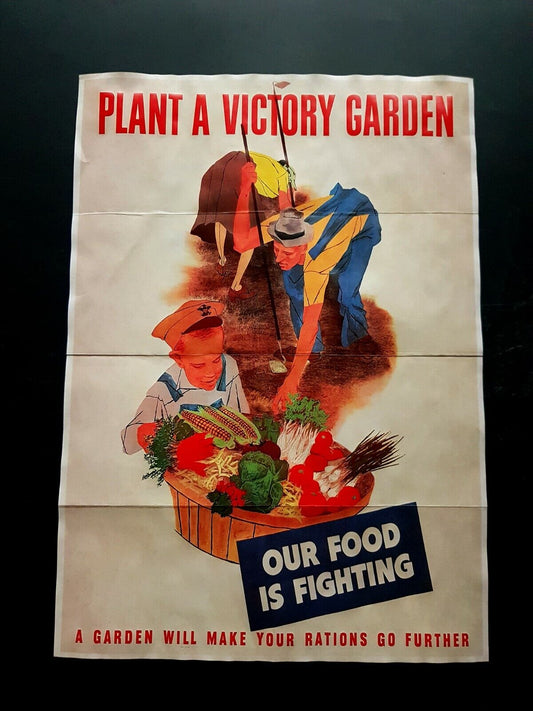 1942 WW2 USA AMERICA FOOD LADY WOMEN CHILDREN FARM GARDEN WAR PROPAGANDA POSTER