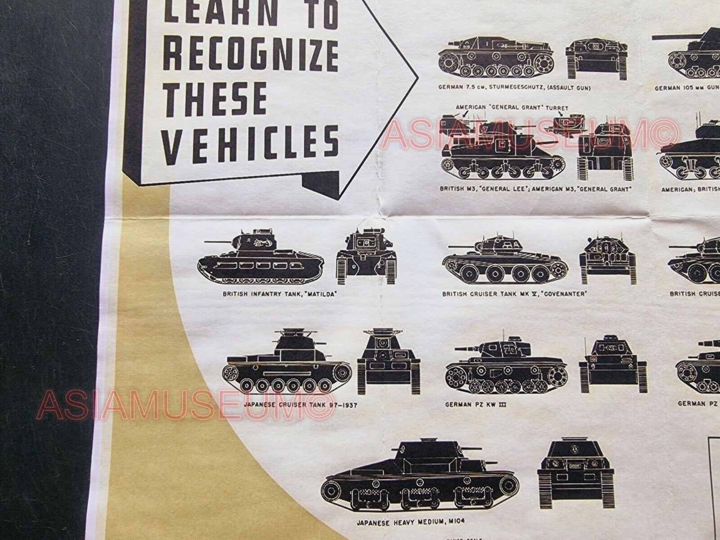 1943 WW2 AMERICA USA TANK PRODUCTION ENEMY IDENTIFICATION WAR  PROPAGANDA POSTER