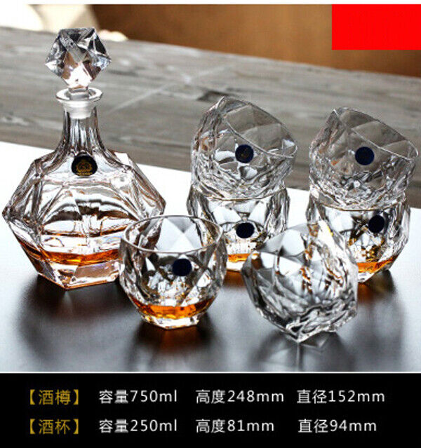 Authentic Set Crystal Decanter 6 Glass Bottle Whisky Wine Stopper Cognac #11