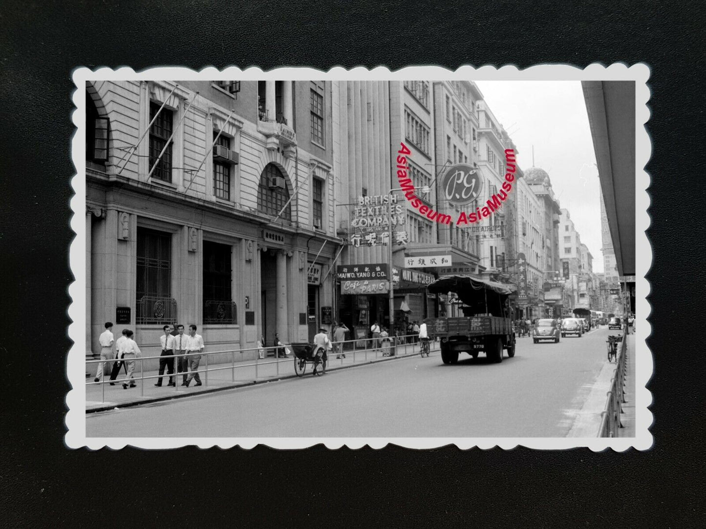 50s Vintage Hong Kong Photo B&W Street Building Truck Rickshaw Kowloon 香港老照片 340