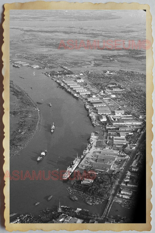 50s Vietnam SAIGON WARSHIP RIVER SHIP AERIAL VIEW WAR PLANE Vintage Photo 381