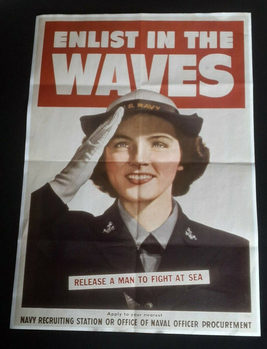 1943 WW2 USA AMERICA WAVES WOMEN LADY ARMY SOLDIER WAR NAVY US PROPAGANDA POSTER