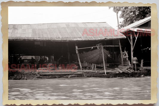 50s THAILAND BANGKOK RIVER FLOATING MARKET HOUSE BOAT DOCK Vintage Photo 28251