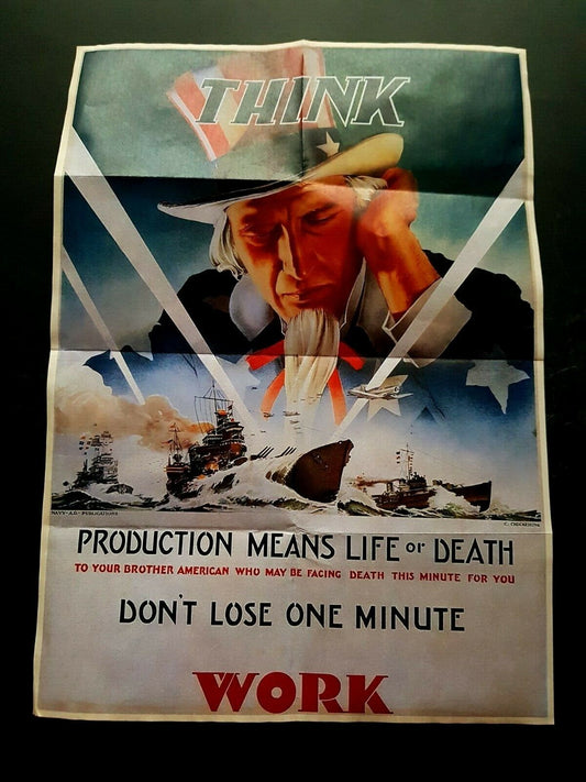 1942 WW2 USA AMERICA WARSHIP AIRCRAFT NAVY UNCLE SAM FLAG WAR PROPAGANDA POSTER