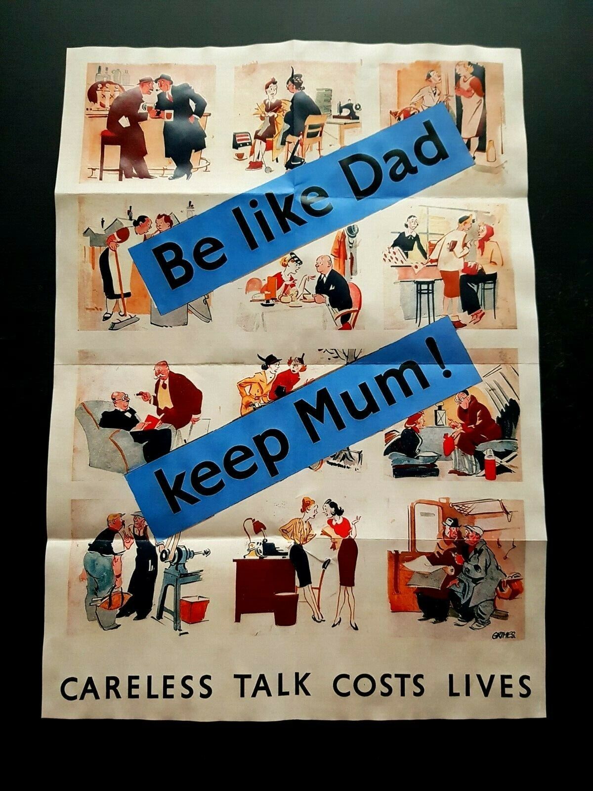 1944 WW2 USA WOMEN LADY CARELESS TALK COSTS LIVES WAR OFFICE PROPAGANDA POSTER