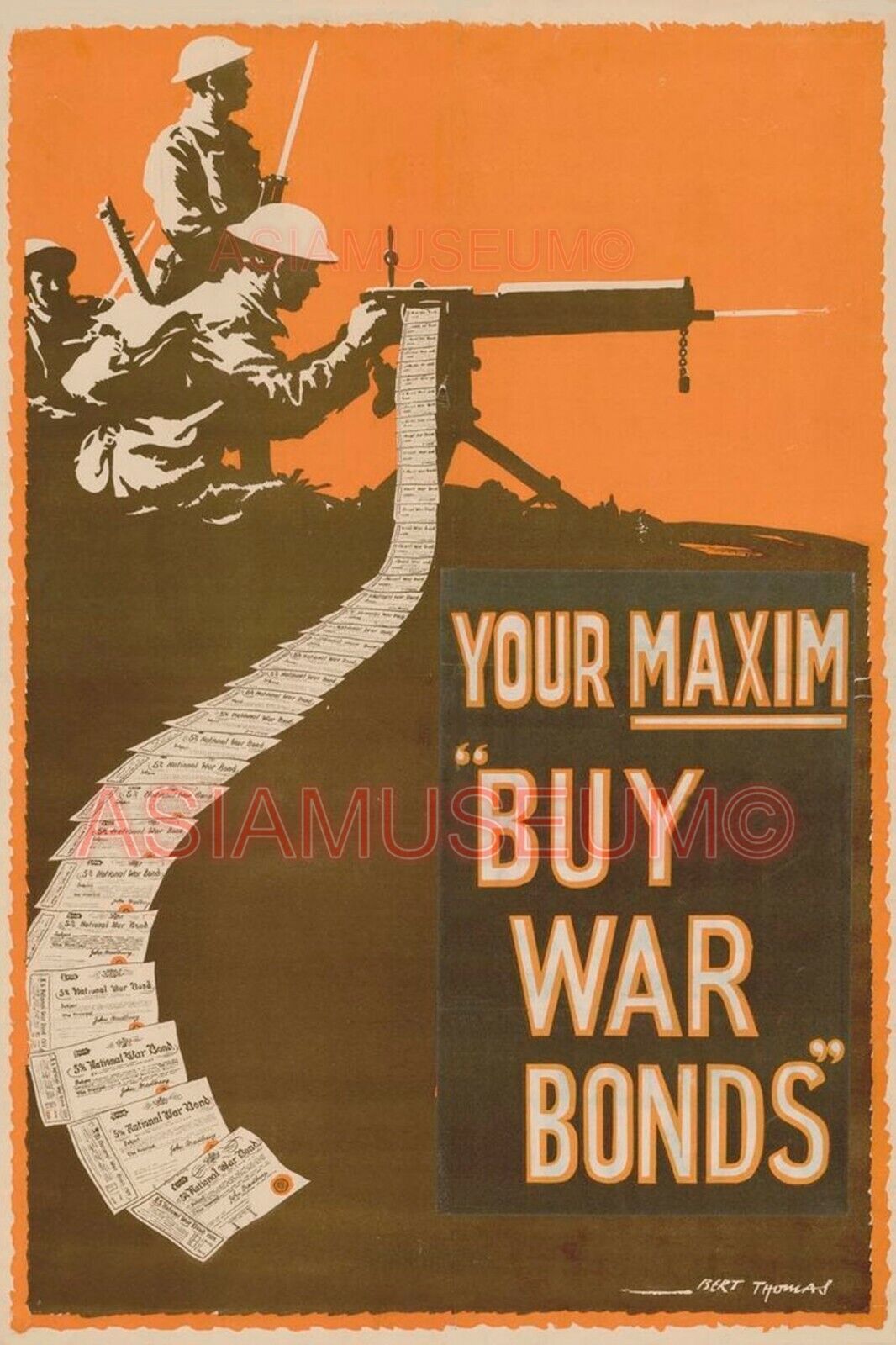 1942 WW2 USA AMERICA BUY WAR BONDS MACHINE GUN ARMY SOLDIER  PROPAGANDA Postcard