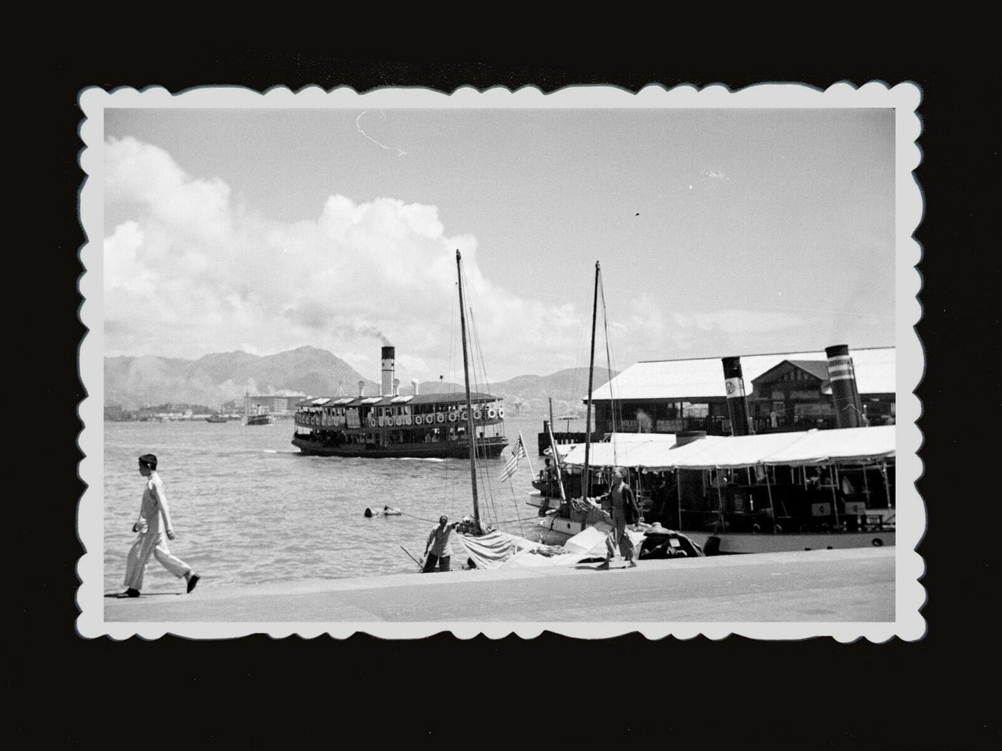 1940s FERRY STEAM BOAT SHIP PIER VICTORIA HARBOR Old Hong Kong Photo 香港老照片 #766