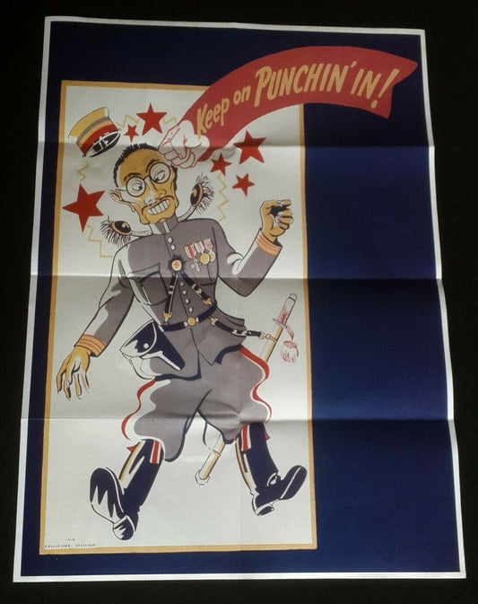 1943 WW2 USA AMERICA JAPAN PACIFIC WAR TOJO GENERAL ARMY FLAG PROPAGANDA POSTER