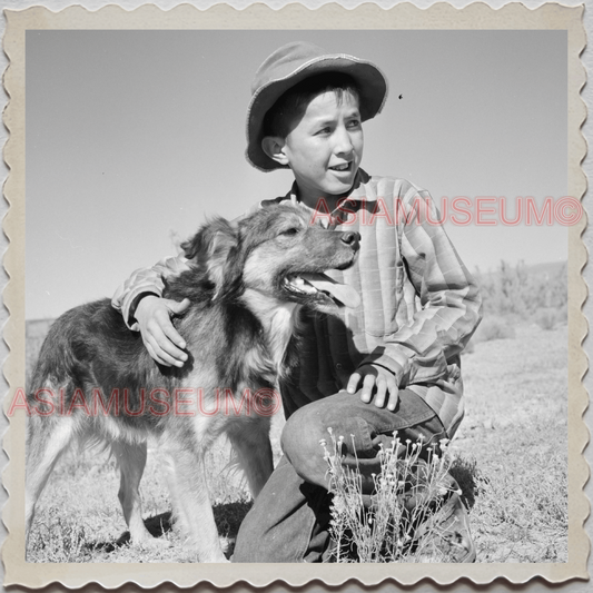 50s WINDOW ROCK NAVAJO NATION APACHE ARIZONA NEW MEXICO BOY DOG USA Photo 10079