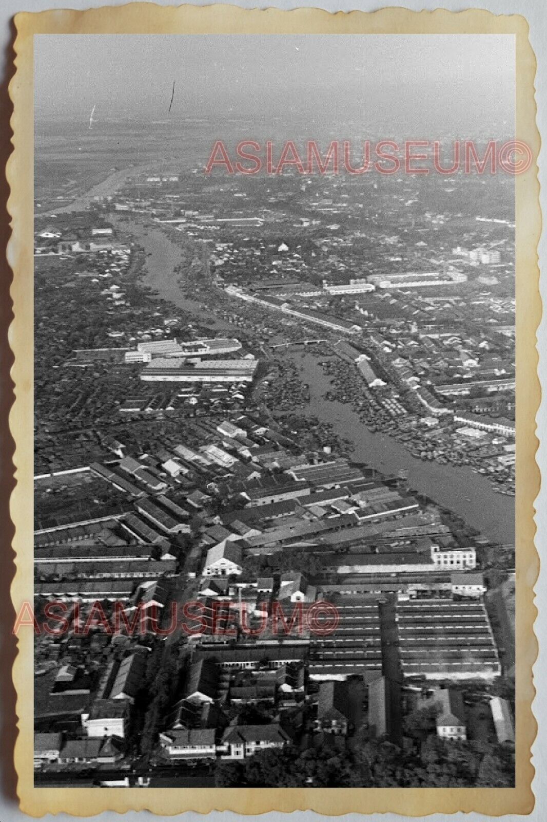 40s Vietnam War SAIGON MEKONG RIVER AERIAL VIEW PORT SHIPPING Vintage Photo 1754