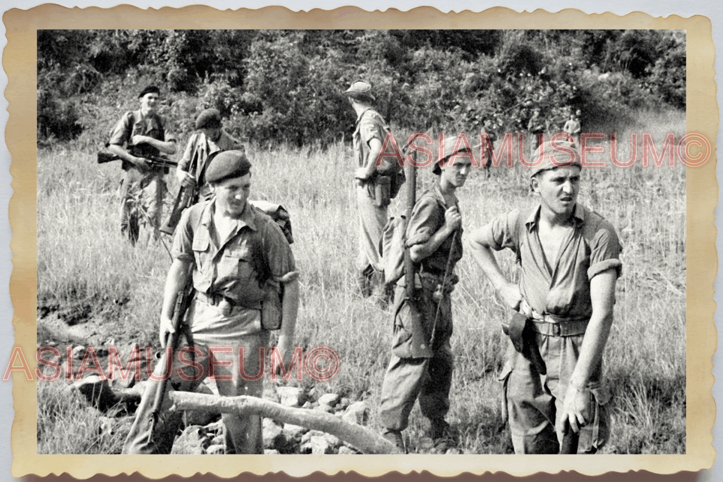 40s WW2 Vietnam FRENCH ARMY BINOCULARS HAT SMILING SMOKING Vintage Photo 25769