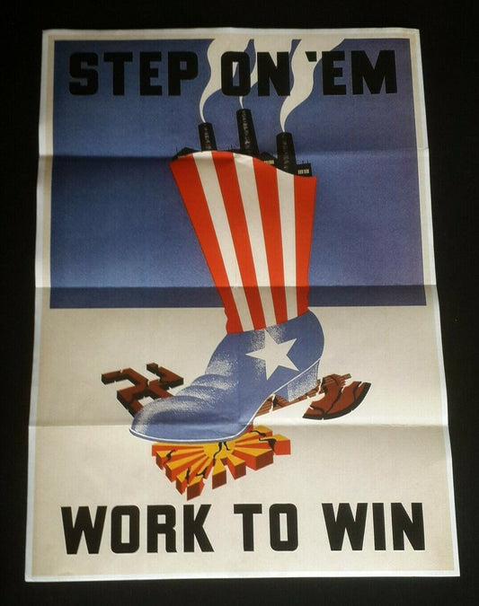 1942 WWii USA AMERICA SHOE FLAG ANTI AXIS JAPAN VICTORY TOJO  PROPAGANDA POSTER