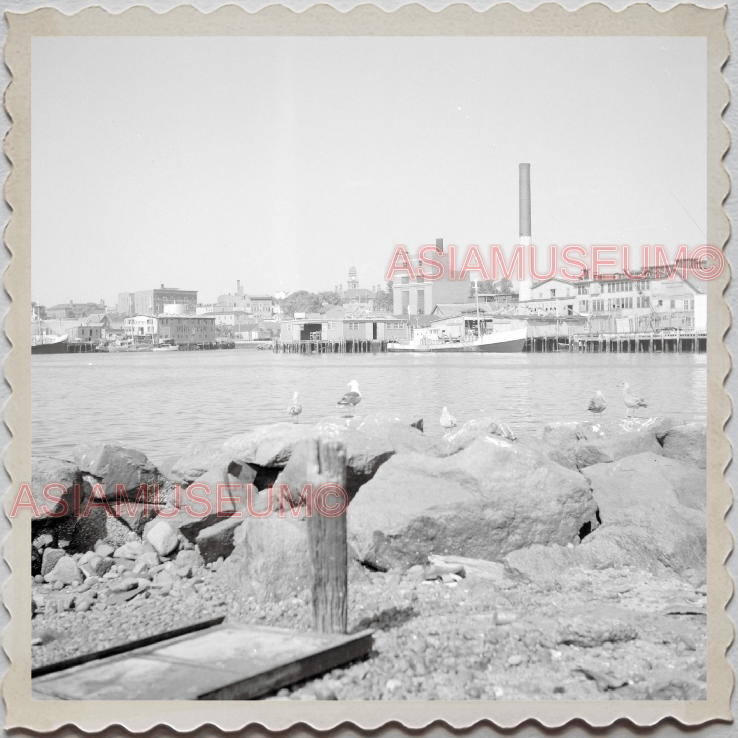 50s GLOUCESTER HARBOR ESSEX MASSACHUSETTS CITY SEA VIEW VINTAGE USA Photo 10919