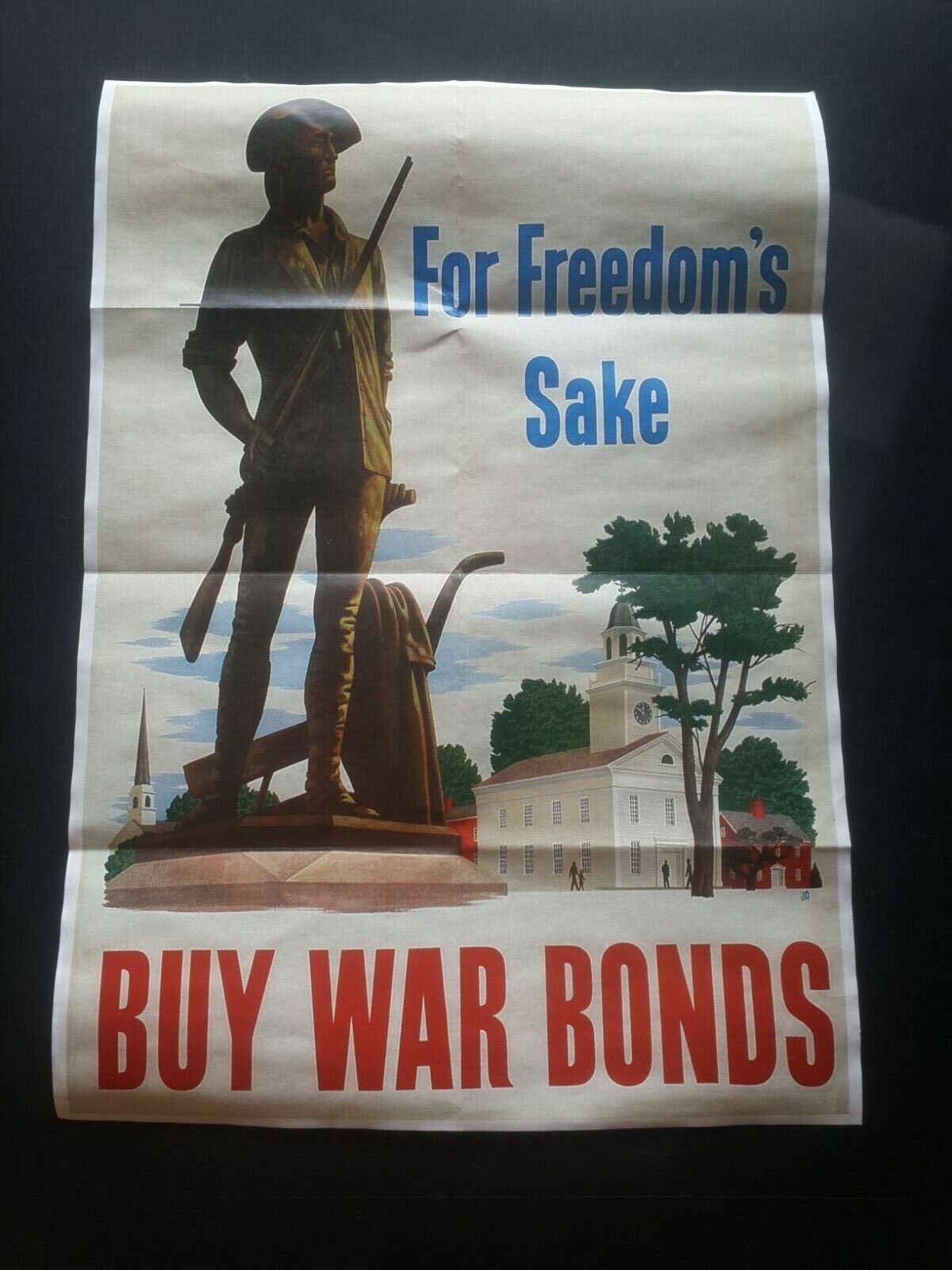 1940 USA AMERICA BUY WAR BOND ARMY SOLDIER WHITE HOUSE CHURCH PROPAGANDA POSTER