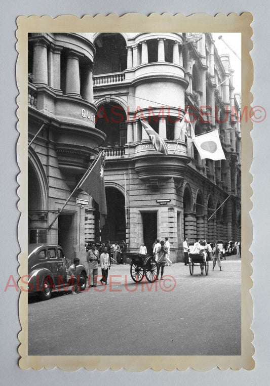 BRITISH COLONIAL BUILDING JAPANESE FLAG WW2 RICKSHAW HONG KONG Photo 03917 香港旧照片