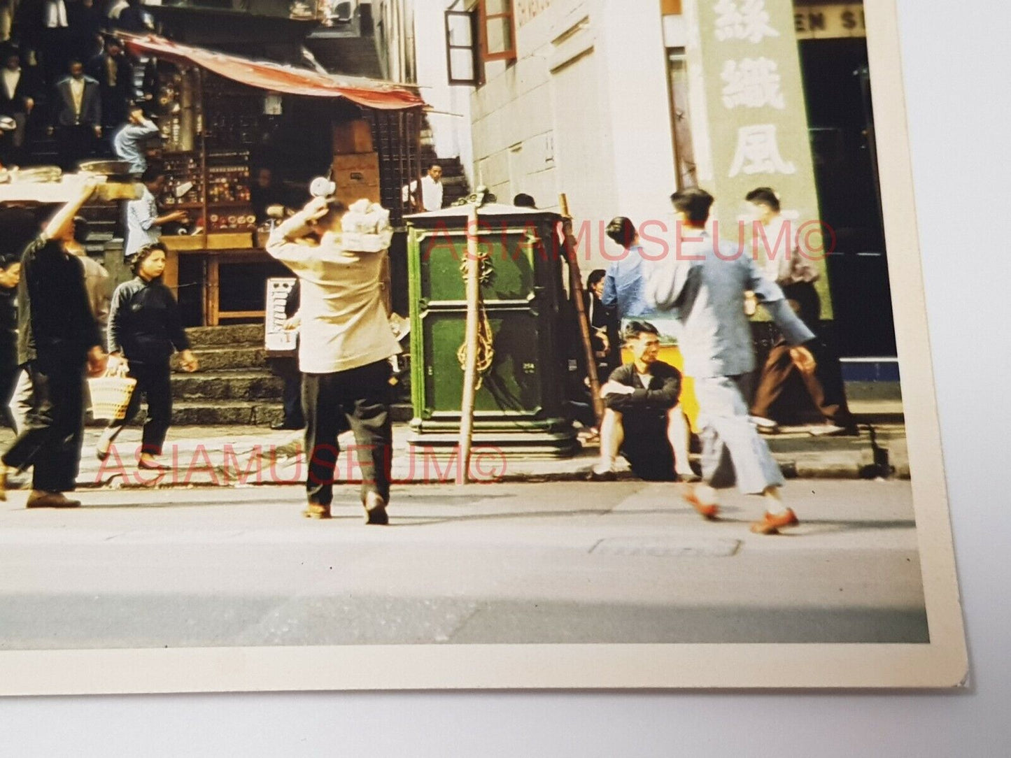 50s Pottinger Street Central Step Street Sign Shop Hong Kong Photo Postcard RPPC