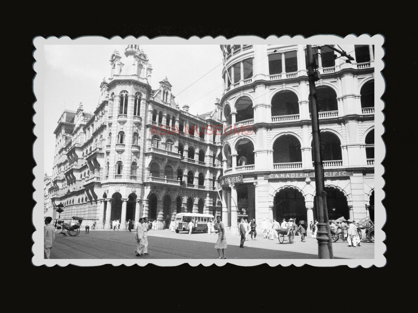 50s BRITISH COLONIAL BUILDING BUS WOMEN RICKSHAW Old Hong Kong Photo 香港老照片 #1200