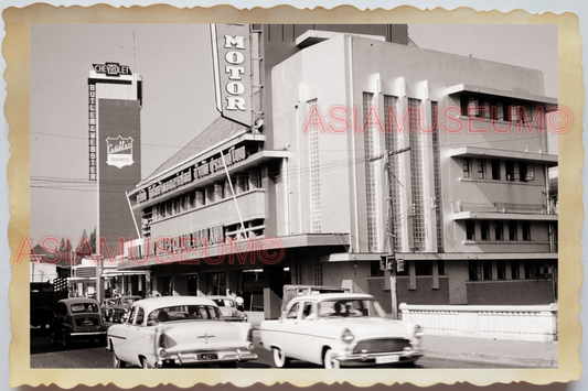 50s THAILAND BANGKOK STREET SCENE ROAD SIGN BUILDING CAR ADS Vintage Photo 37150